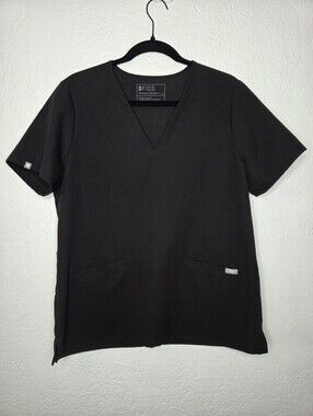 Figs Black V-Neck Professional Casma Scrub Top Size Large Technical Collection